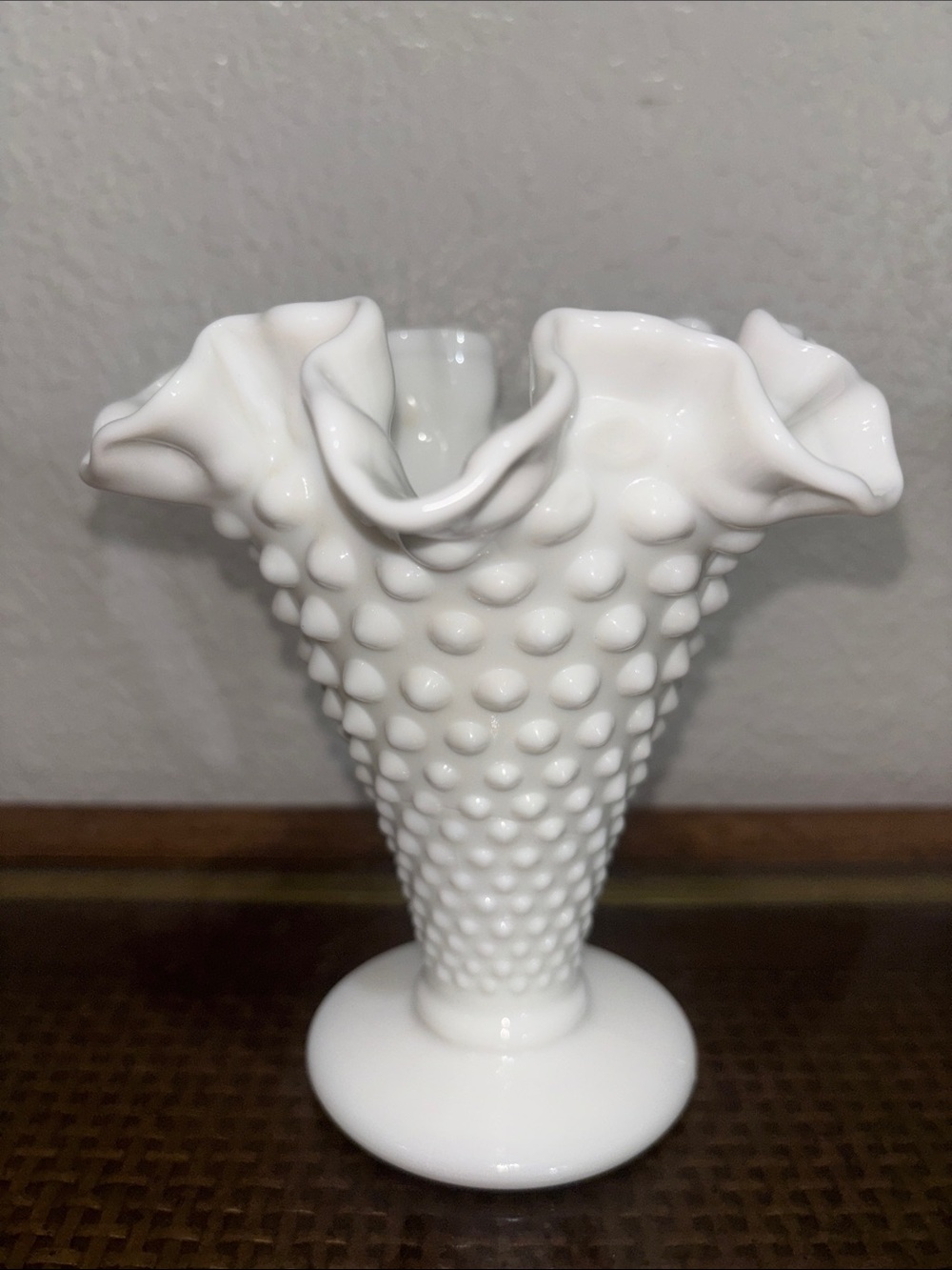 White Hobnail Ruffled Vase -
